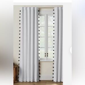Pillowfort White Curtains with Black Tassels 82”x 41” lot of 2 Curtain Panels
